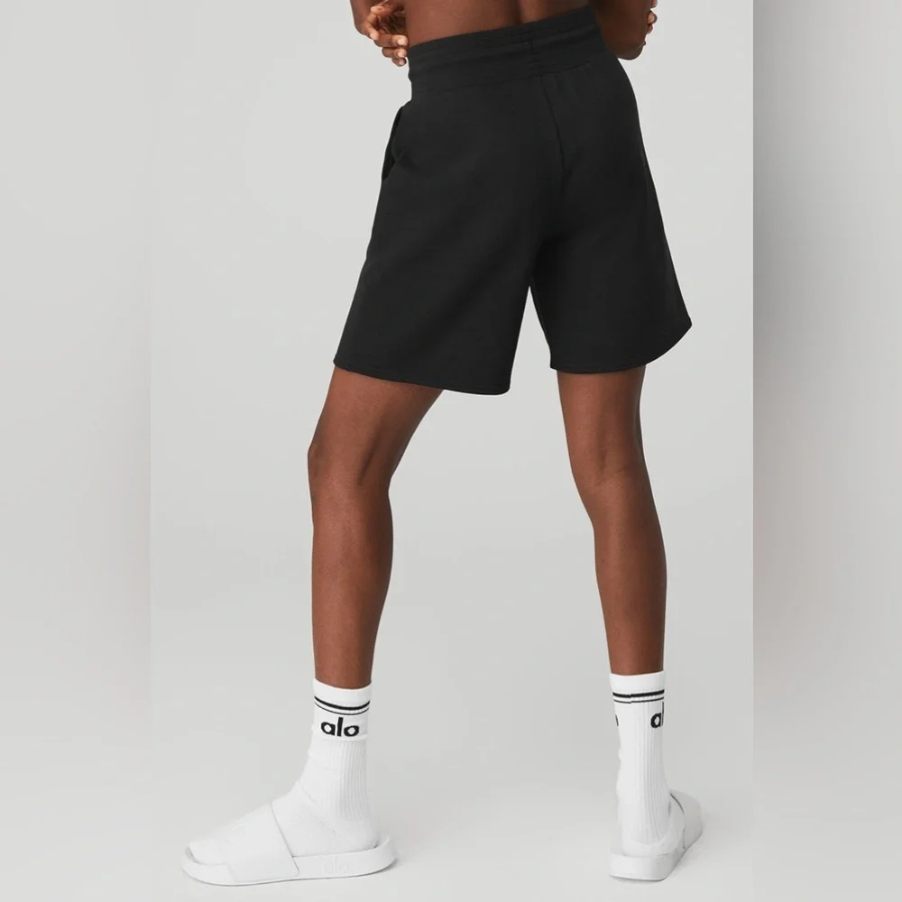 Alo Yoga Extra High-Waist Black Soft Fleece Lounge Easy Sweat Shorts Size Small